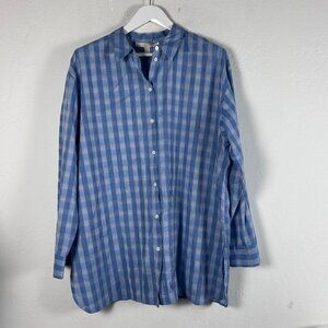 Nordstrom Collection Mens Blue Checkered Button-Up Shirt XL Long Sleeve Cotton